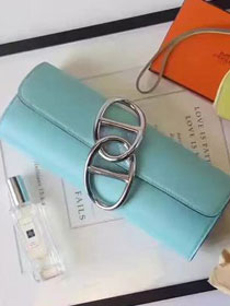 Hermes original calfskin handmade egee clutch E001 lake blue