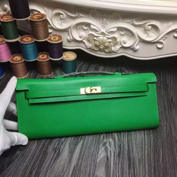 hermes original epsom leather kelly cut 31 clutch H031 green