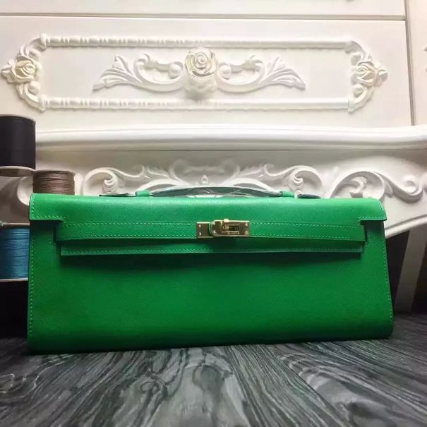 hermes original epsom leather kelly cut 31 clutch H031 green