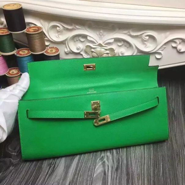 hermes original epsom leather kelly cut 31 clutch H031 green