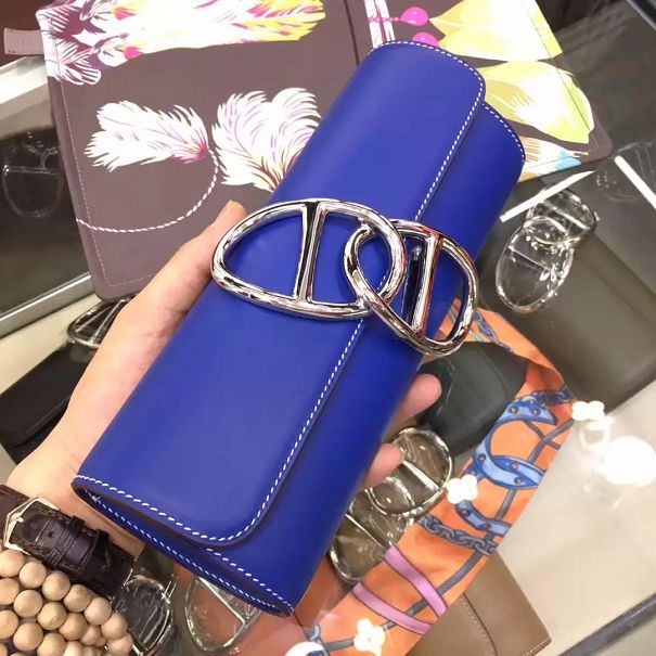 Hermes original calfskin handmade egee clutch E001 blue