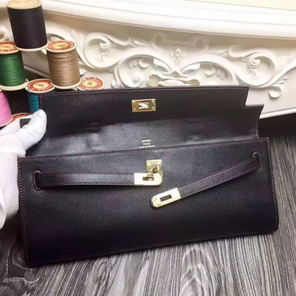 hermes original swfit leather kelly cut 31 clutch H032 black