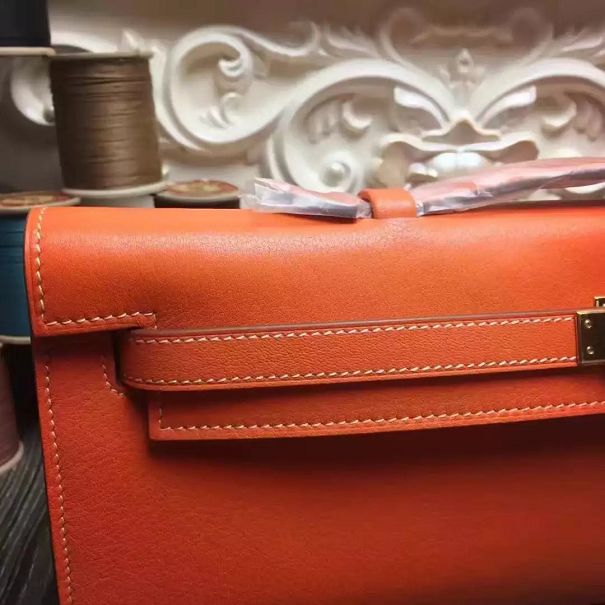 hermes original swfit leather kelly cut 31 clutch H032 orange