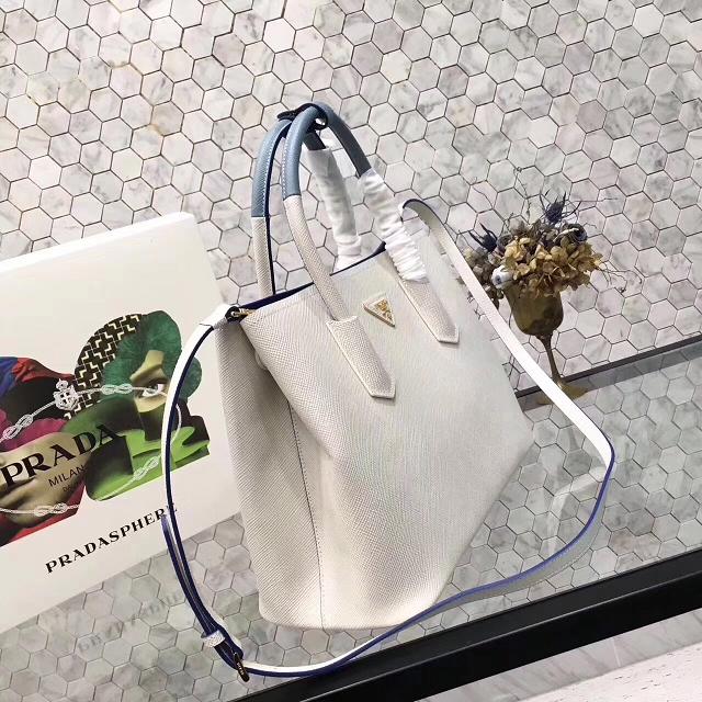 2017 prada medium saffiano lux tote original leather bag bn2755 white&blue