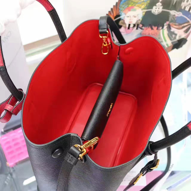 Prada saffiano lux tote original leather bag bn2756 black&red