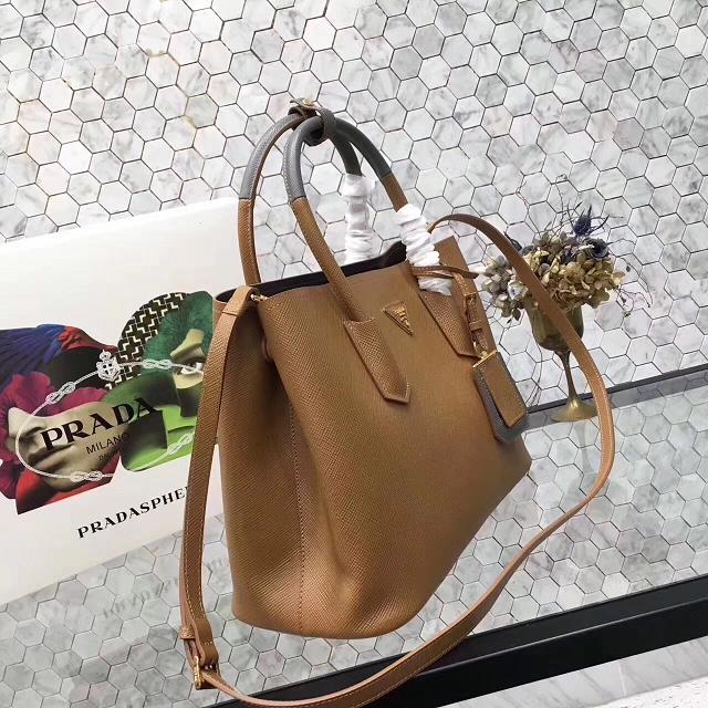 Prada saffiano lux tote original leather bag bn2756 tan&gray