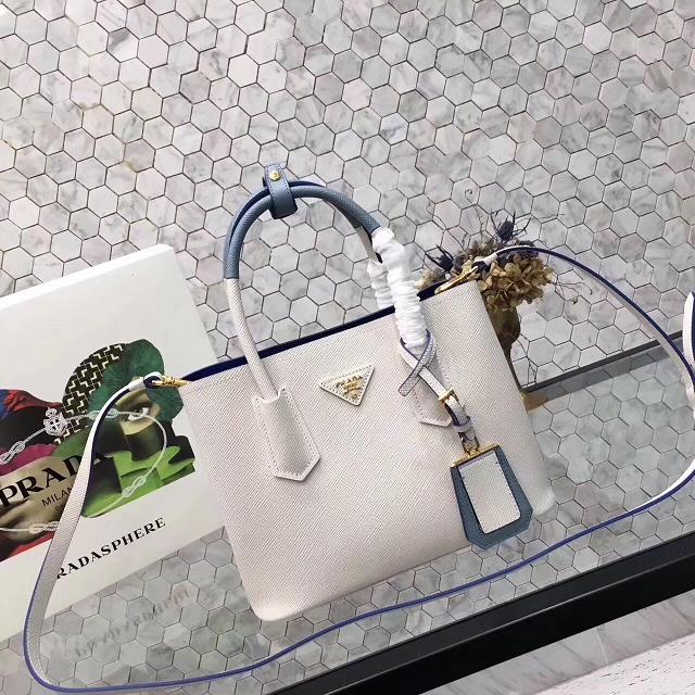 Prada small saffiano lux tote original leather bag bn2754 white&blue