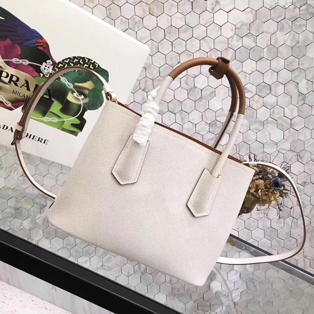 Prada small saffiano lux tote original leather bag bn2754 white&tan