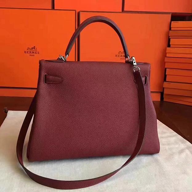 Hermes original togo leather kelly 28 bag K28 burgundy