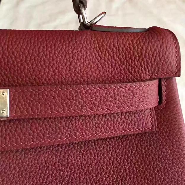 Hermes original togo leather kelly 28 bag K28 burgundy