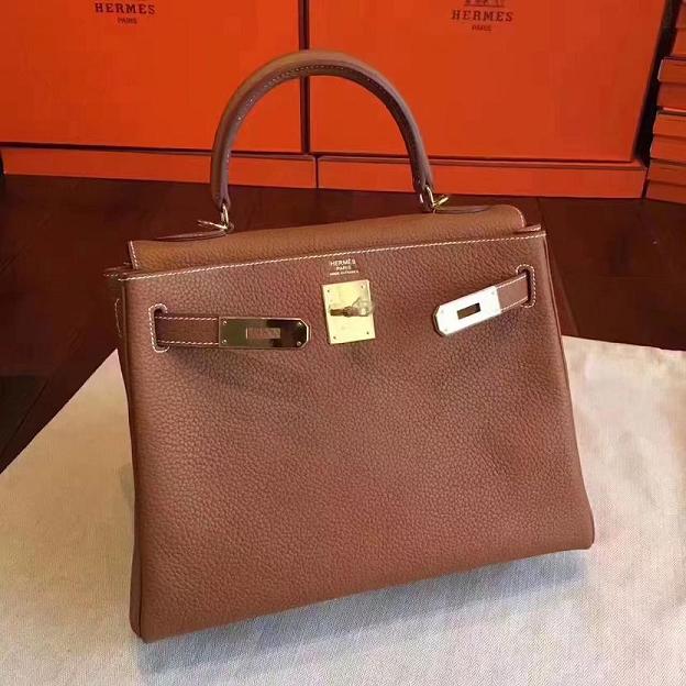 Hermes original togo leather kelly 28 bag K28 coffee