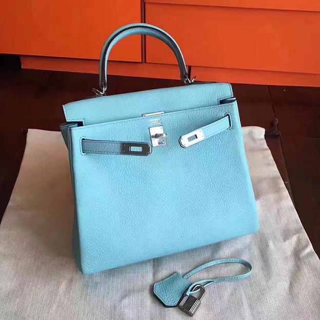 Hermes original togo leather kelly 28 bag K28 lake blue