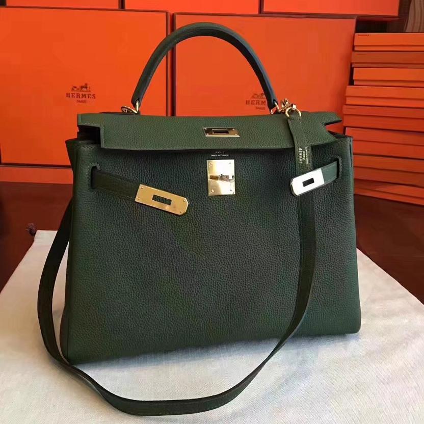 Hermes original togo leather kelly 32 bag K32 vert veronese