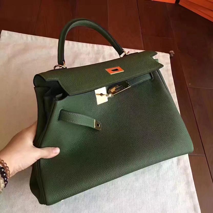 Hermes original togo leather kelly 32 bag K32 vert veronese