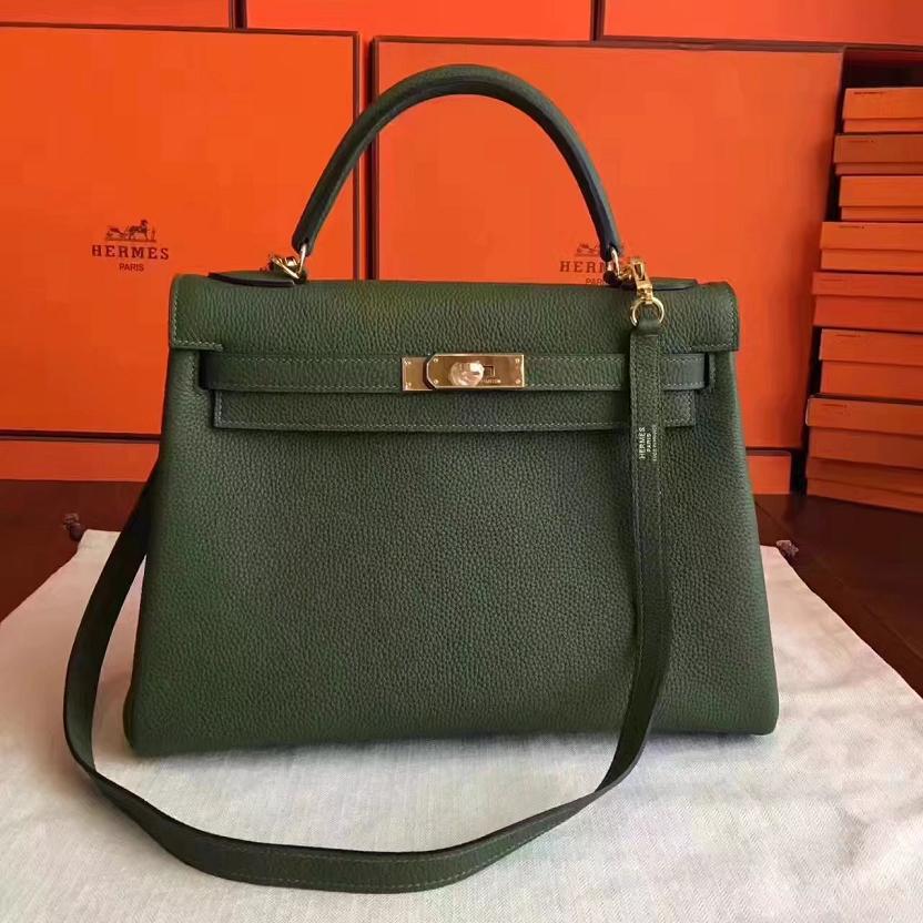 Hermes original togo leather kelly 32 bag K32 vert veronese