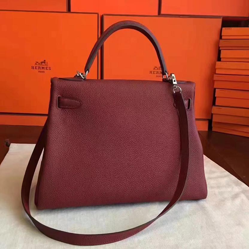 Hermes original togo leather kelly 32 bag K32 burgundy