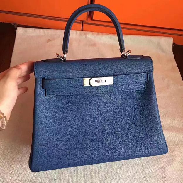 Hermes original togo leather kelly 32 bag K32 deep blue