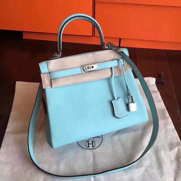 Hermes original togo leather kelly 32 bag K32 lake blue