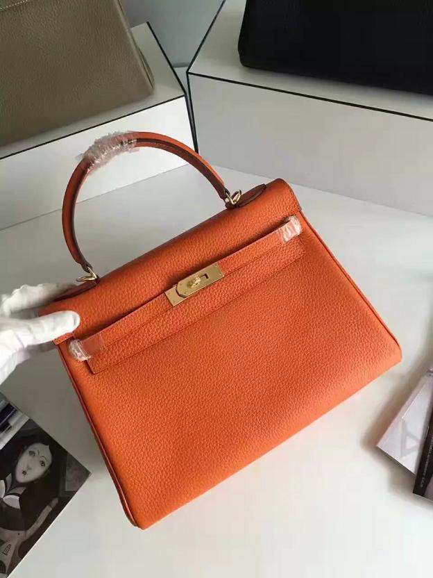 Hermes togo leather kelly 28 bag K028 orange