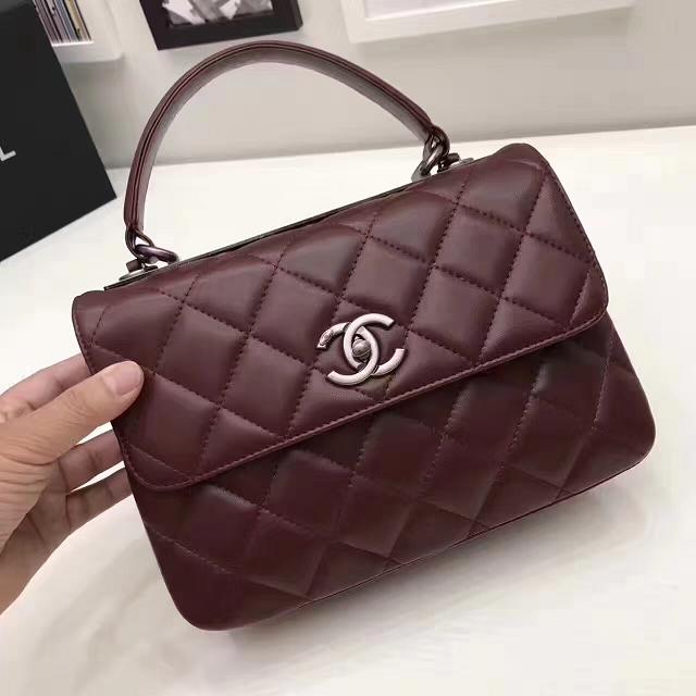 2017 CC original lambskin top handle flap bag A92236 burgundy