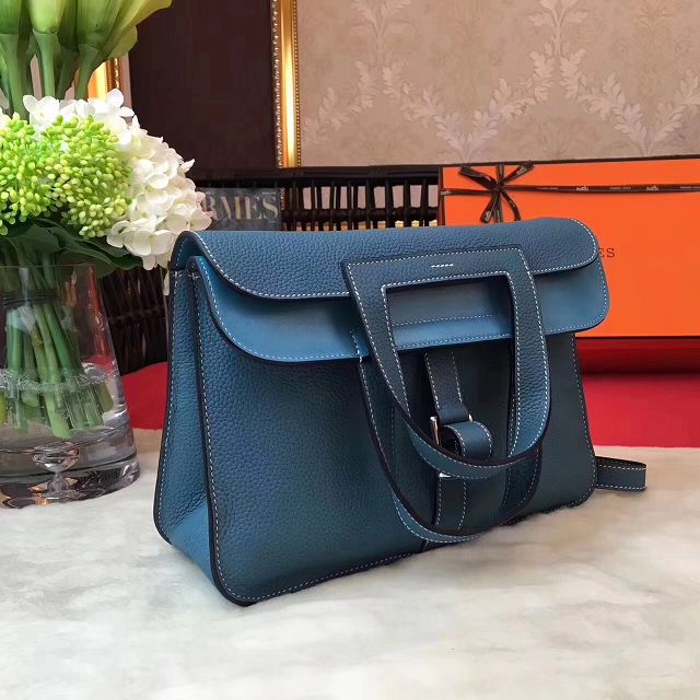 Hermes original togo leather halzan 31 bag H031 blue