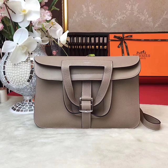 Hermes original togo leather halzan 31 bag H031 light gray