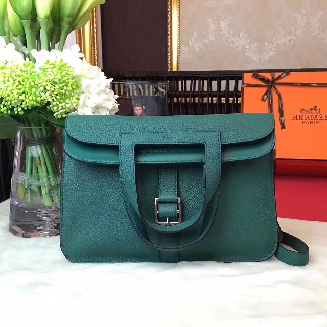 Hermes original togo leather halzan 31 bag H031 vert fonce