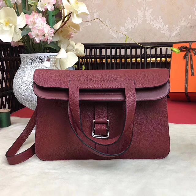 Hermes original togo leather halzan 31 bag H031 wine