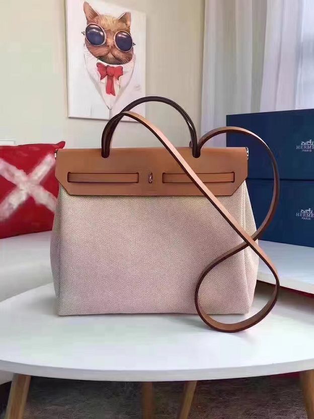 2017 hermes canvas&calfskin leather her bag H31 beige&coffee