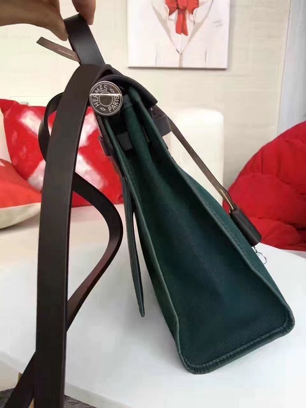 Hermes original canvas&calfskin leather small her bag H031 green&black