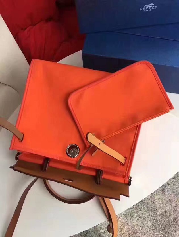 2017 hermes calfskin leather&canvas her bag H31 orange&coffee