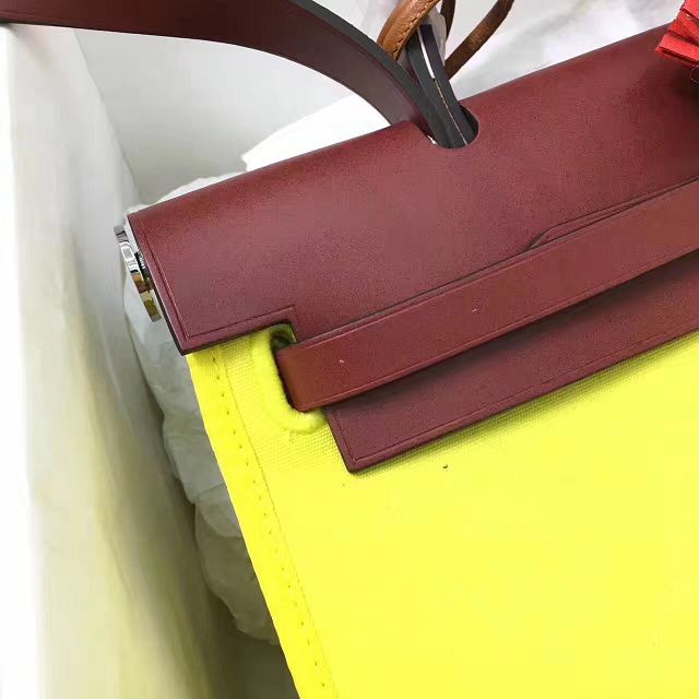 Hermes original canvas&calfskin leather small her bag H031 yellow&wine