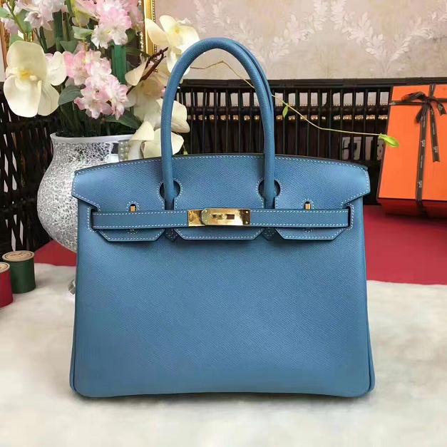 Hermes original epsom leather birkin 25 bag H25 blue