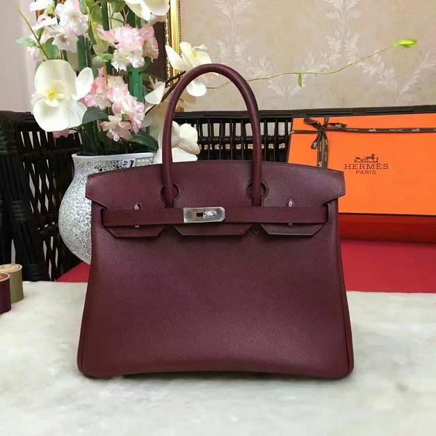 Hermes original epsom leather birkin 25 bag H25 burgundy