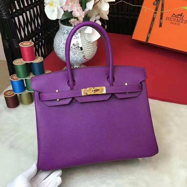 Hermes original epsom leather birkin 25 bag H25 purple