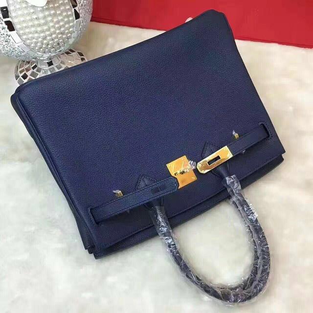 Hermes original togo leather birkin 35 bag H35-1 dark blue