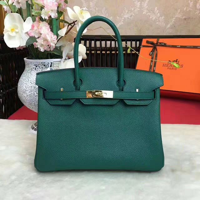 Hermes original togo leather birkin 35 bag H35-1 vert fonce