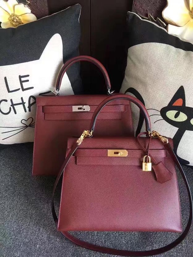 Hermes original epsom leather kelly 28 bag K28-1 wine