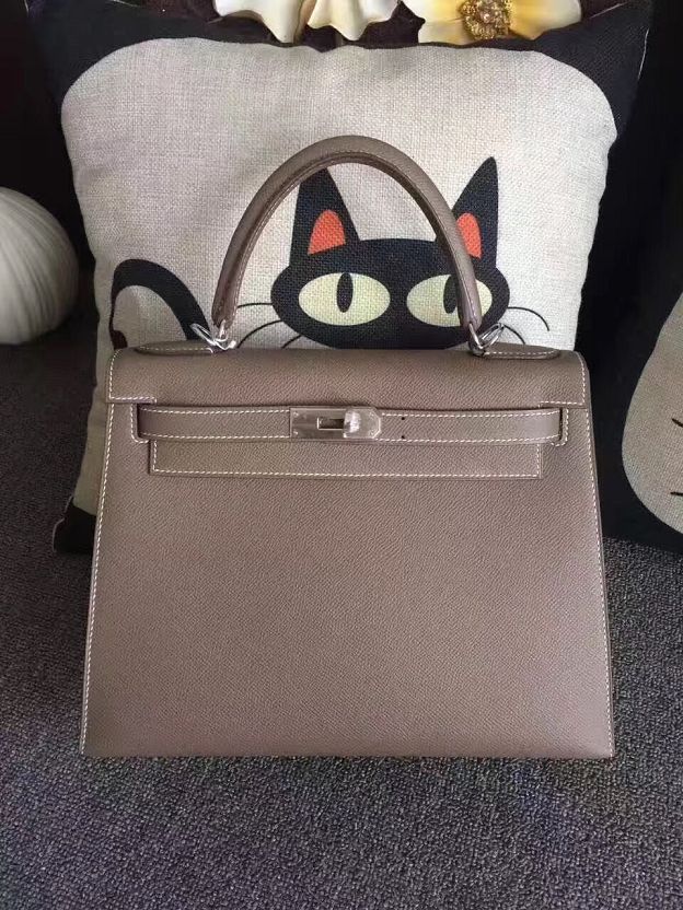 Hermes original epsom leather kelly 28 bag K28-1 gray