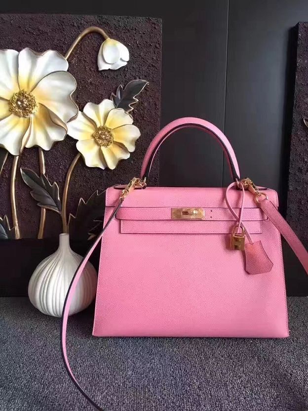 Hermes original epsom leather kelly 28 bag K28-1 pink