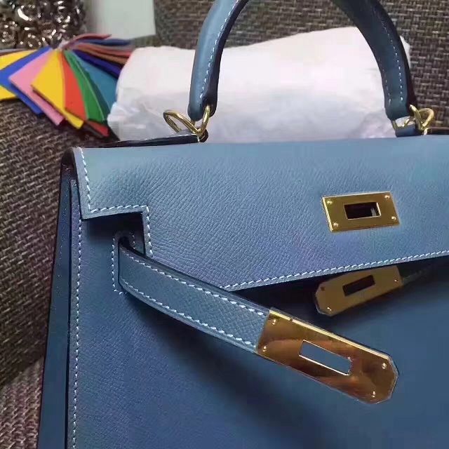 Hermes original epsom leather kelly 32 bag K32-1 blue