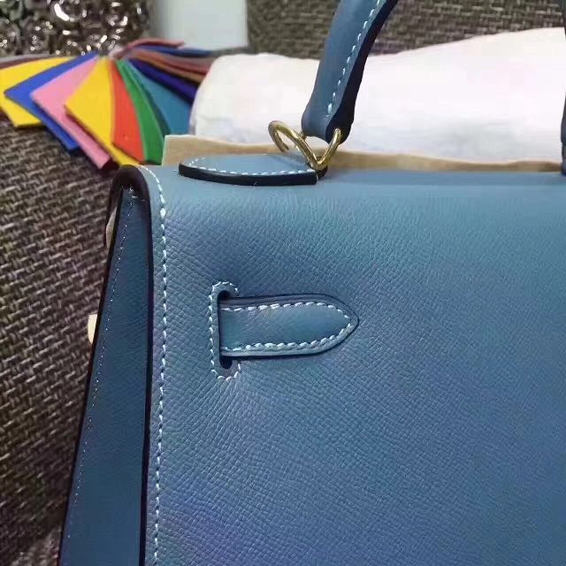 Hermes original epsom leather kelly 32 bag K32-1 blue