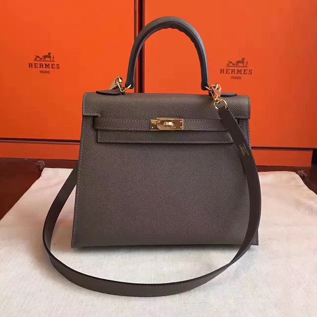 Hermes original epsom leather kelly 32 bag K32-1 gray