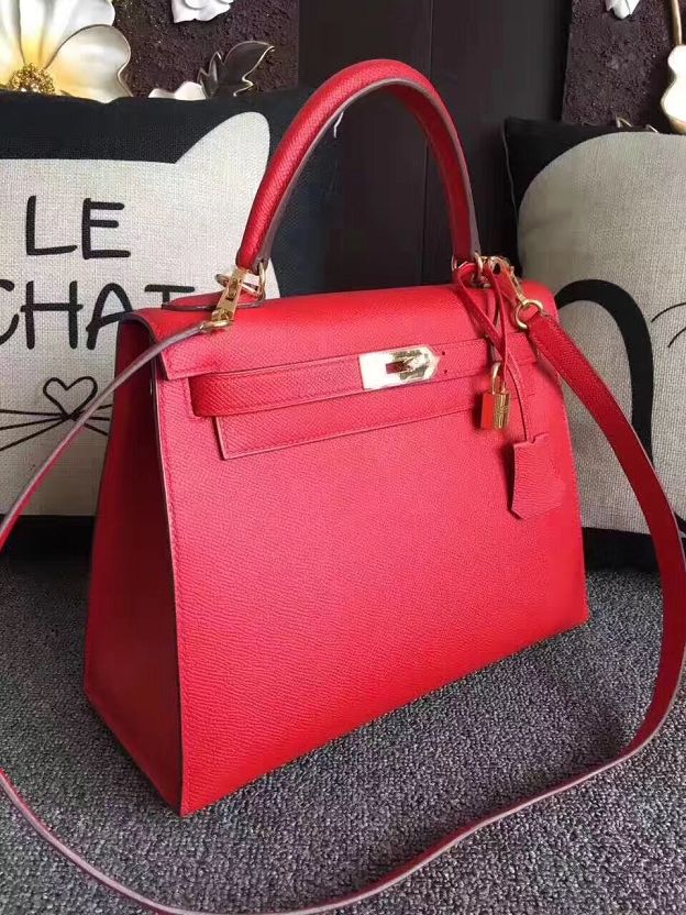 Hermes original epsom leather kelly 32 bag K32-1 red