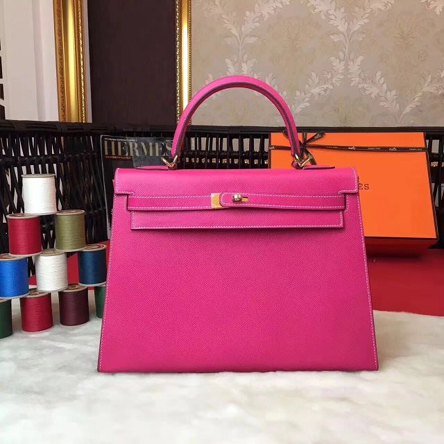 Hermes original epsom leather kelly 32 bag K32-1 rose red