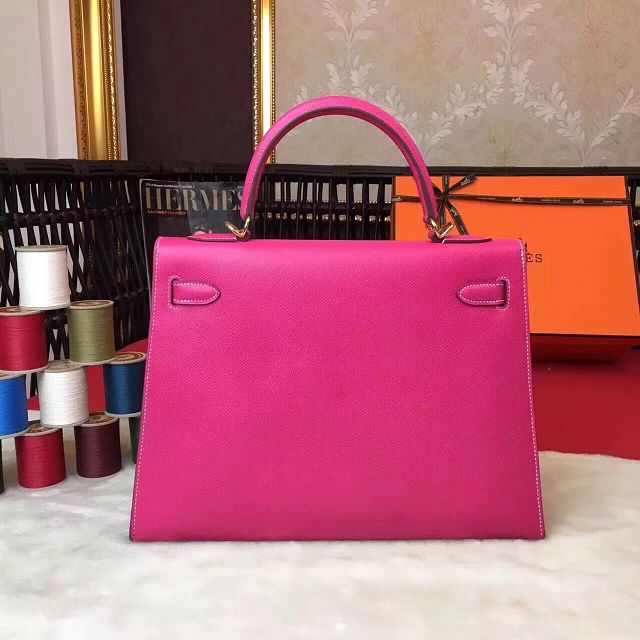 Hermes original epsom leather kelly 32 bag K32-1 rose red