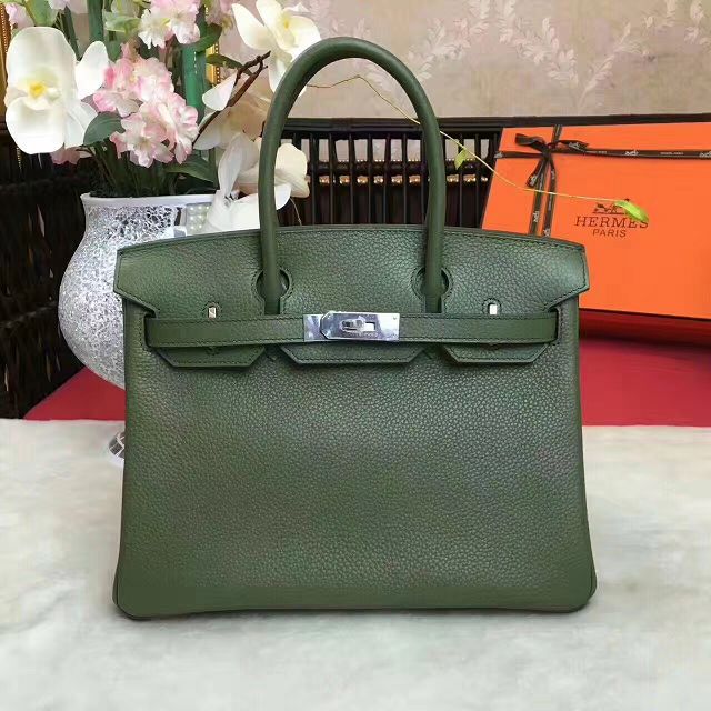 Hermes original togo leather birkin 25 bag H25-1 blackish green