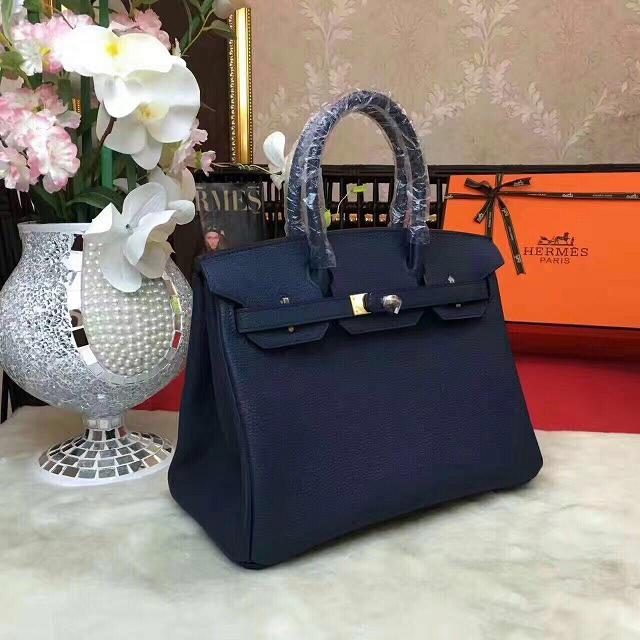 Hermes original togo leather birkin 25 bag H25-1 dark blue