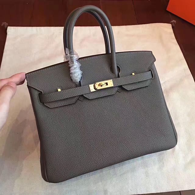 Hermes original togo leather birkin 25 bag H25-1 dark gray