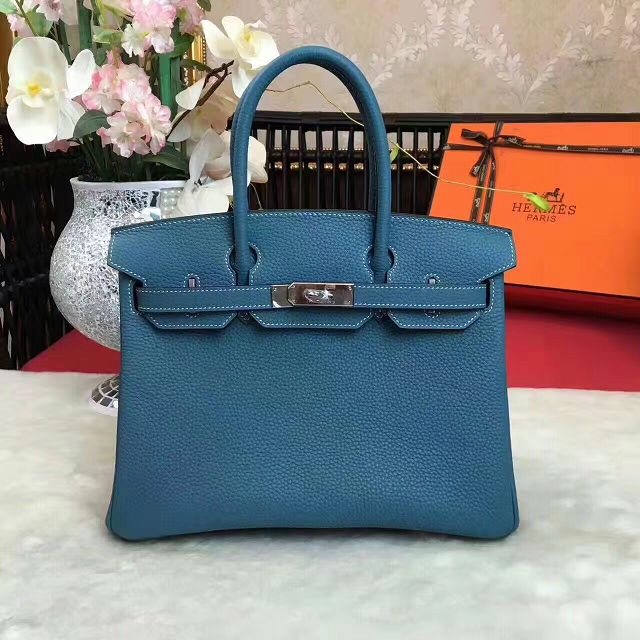 Hermes original togo leather birkin 25 bag H25-1 ocean blue